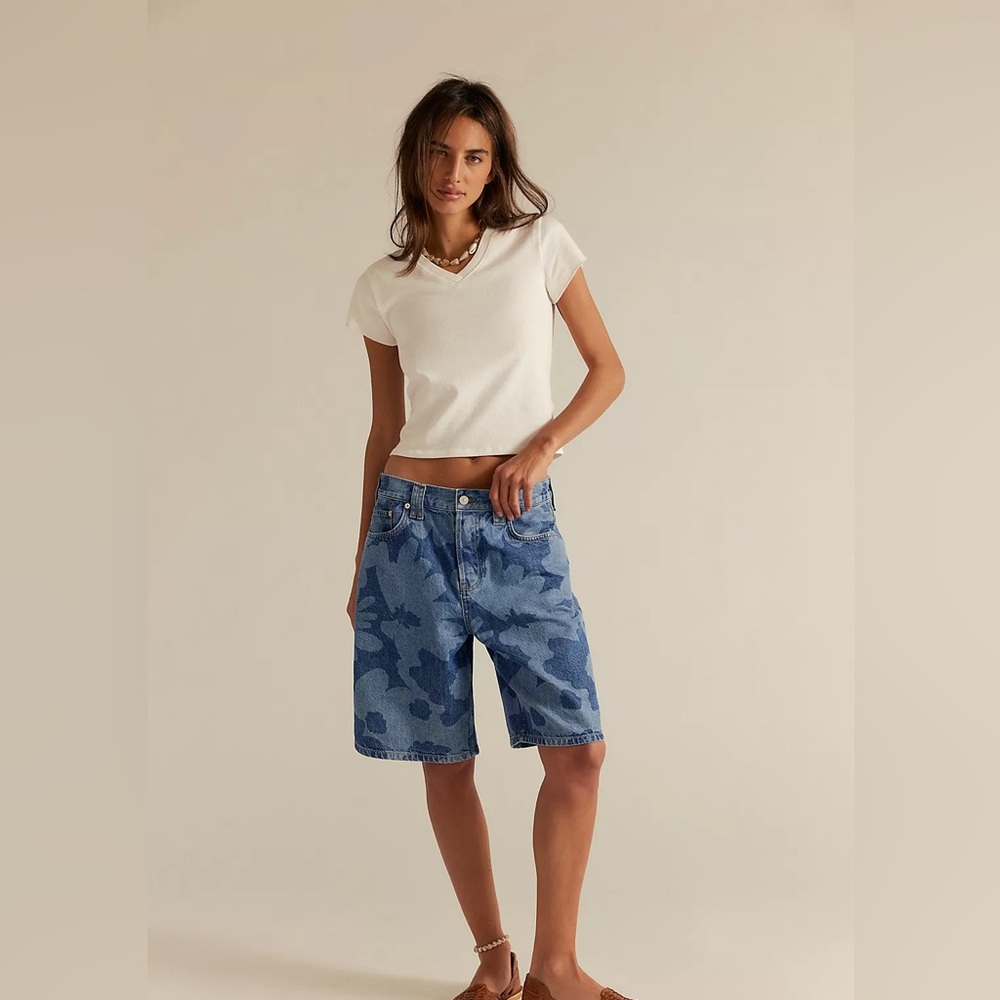 We The Free Blue Camo Jean Shorts